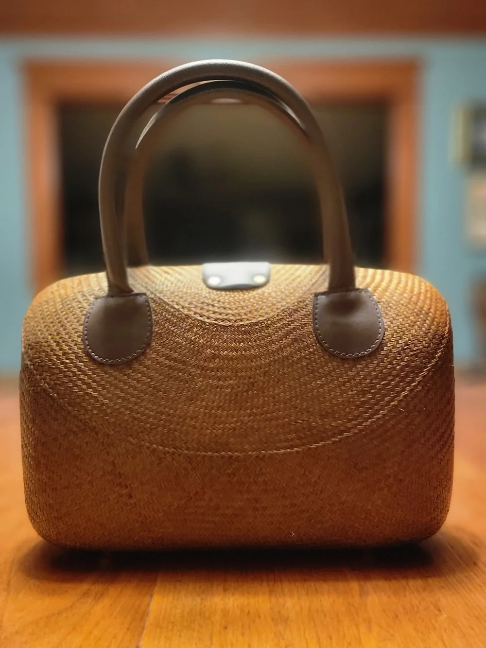 Handwoven Buri Palm NWOT Top Handle Bag • Made in Philippines • Brown Structured